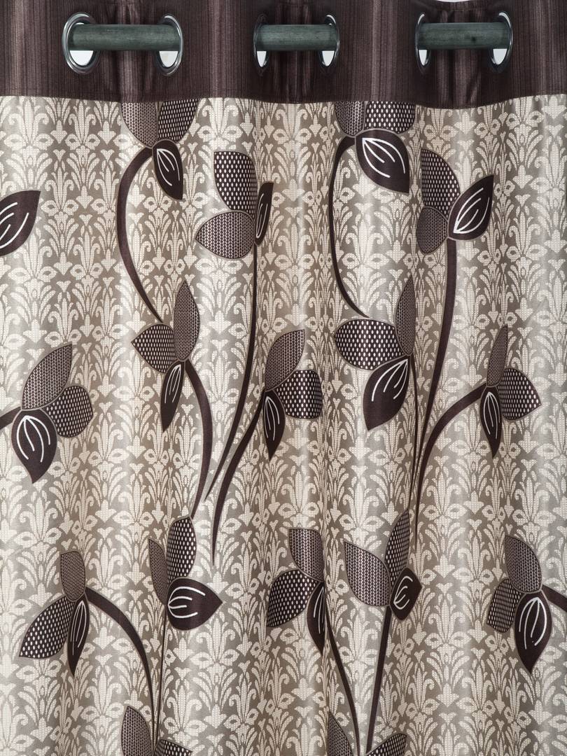 FasHome Brown Printed Window Curtains