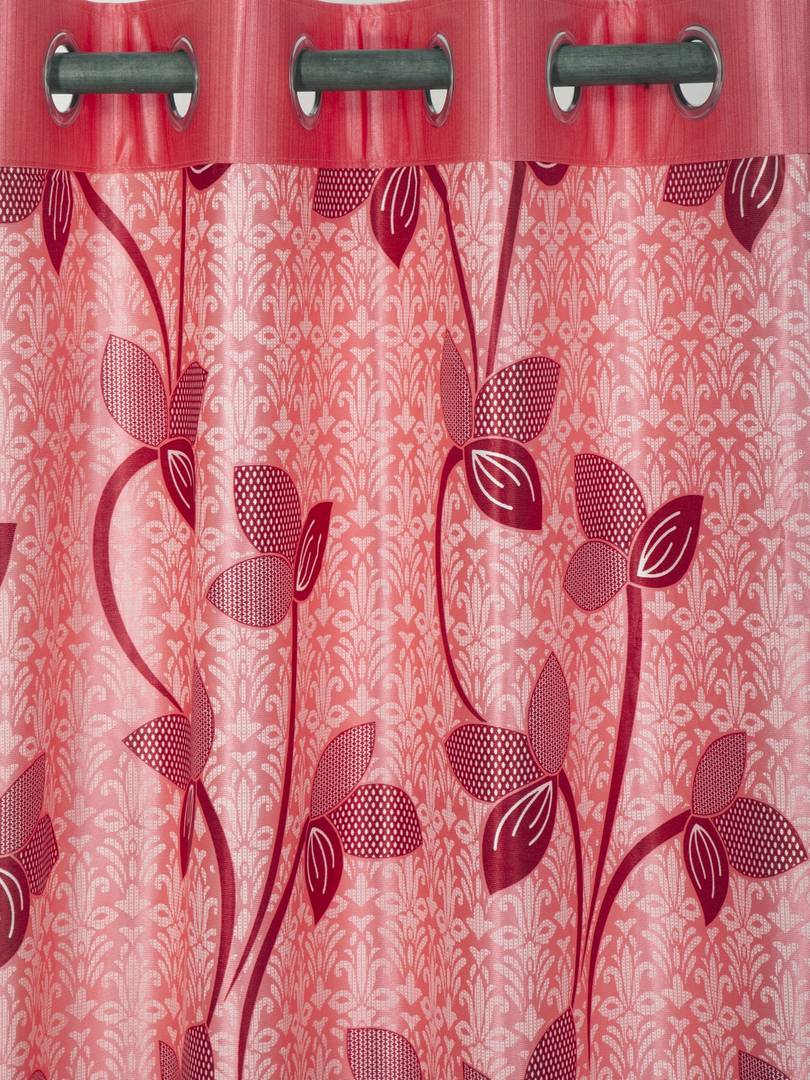 FasHome Pink Printed Window Curtains