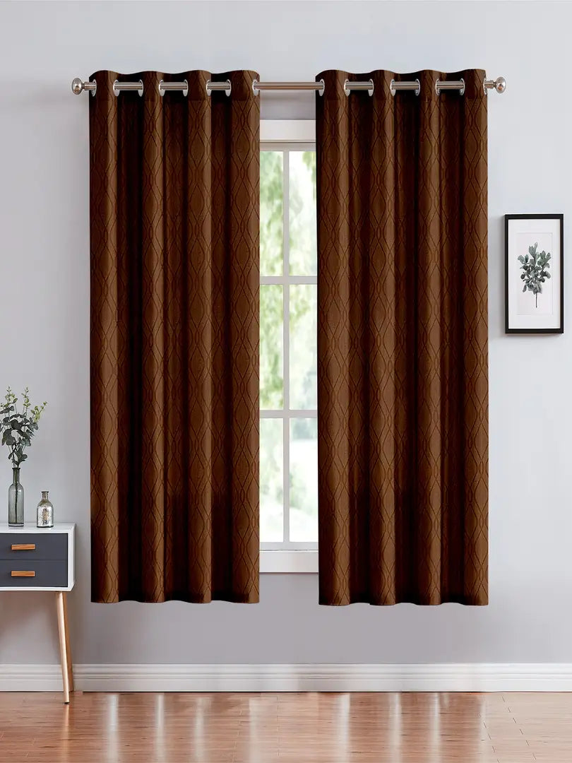 FasHome Polyester Window Curtain 5FT-Pack of 2 -Brown