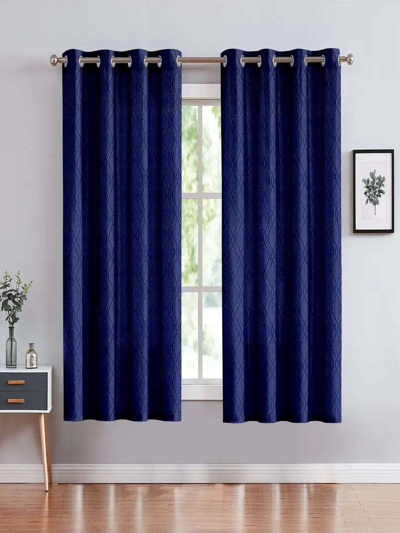 FasHome Polyester Window Curtain 5FT-Pack of 2 -Blue