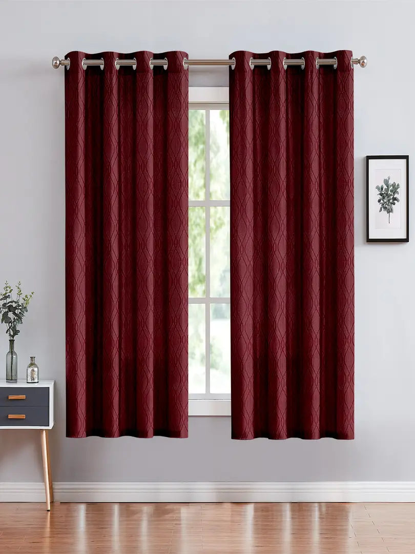 FasHome Polyester Window Curtain 5FT-Pack of 2 -Maroon