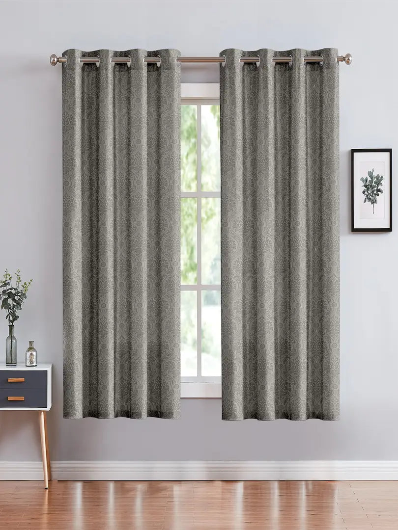 FasHome Polyester Window Curtain 5FT-Pack of 2 -Grey