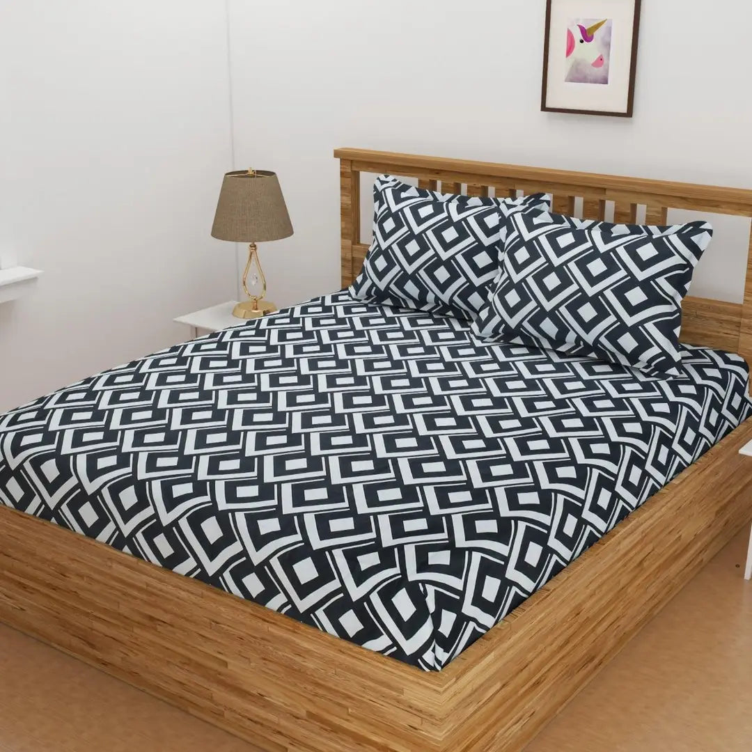 Comfortable Cotton Blend 3d Printed Double Bedsheet with Two Pillow Covers