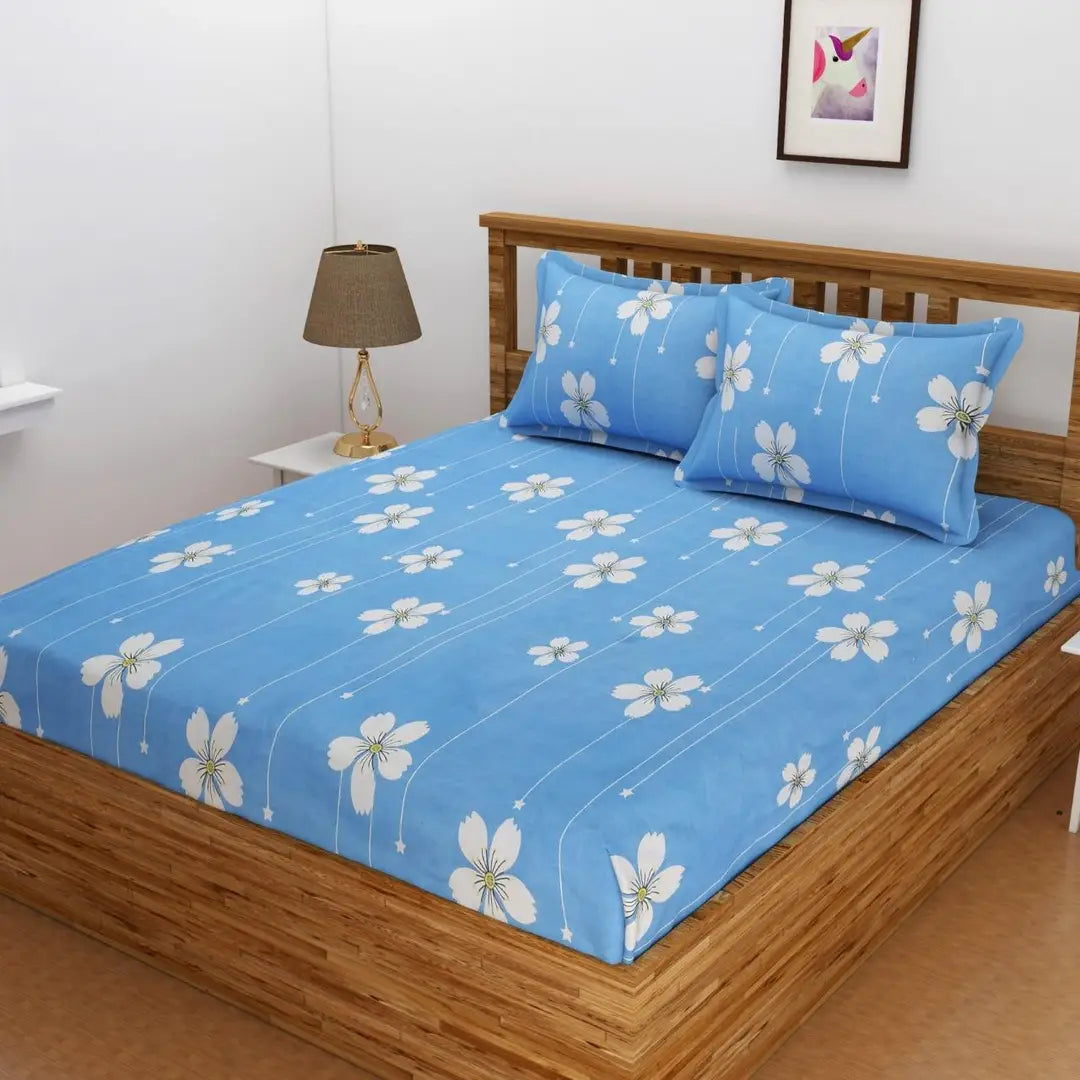 Comfortable Cotton Blend 3d Printed Double Bedsheet with Two Pillow Covers