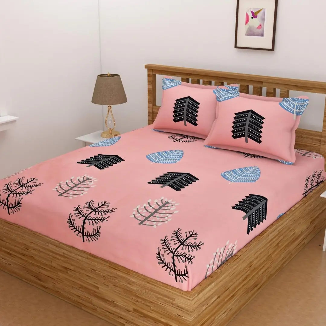 Comfortable Cotton Blend 3d Printed Double Bedsheet with Two Pillow Covers