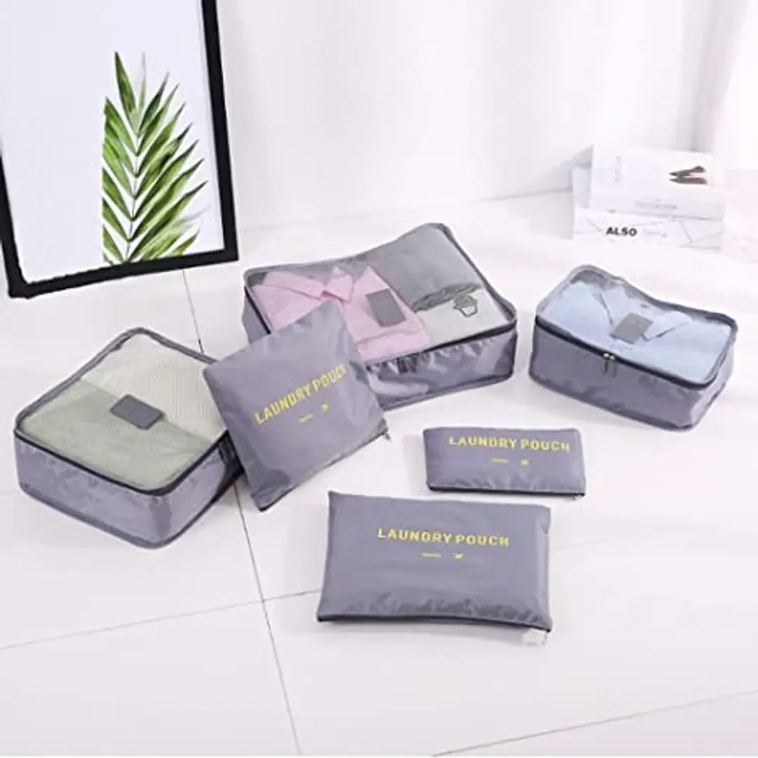 6 Pcs Travel Storage Organizer Pouch Clothes Packing Cubes Space Savers Bags Cosmetics/Underwear/ Socks/Shoes Toiletry Organiser Pouch(Grey)