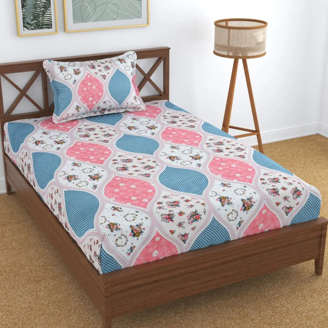 Classic Microfiber Printed Single Bedsheets with Pillow Cover