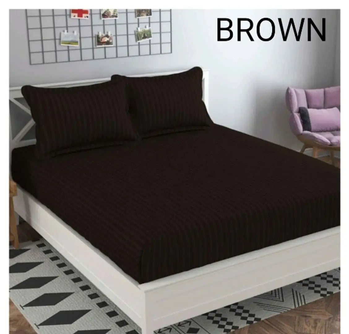 Solid Stripes queen size elastic fitted bedsheet with 2 pillow covers (size-90*100 inches) Fits upto 8 inch mattress