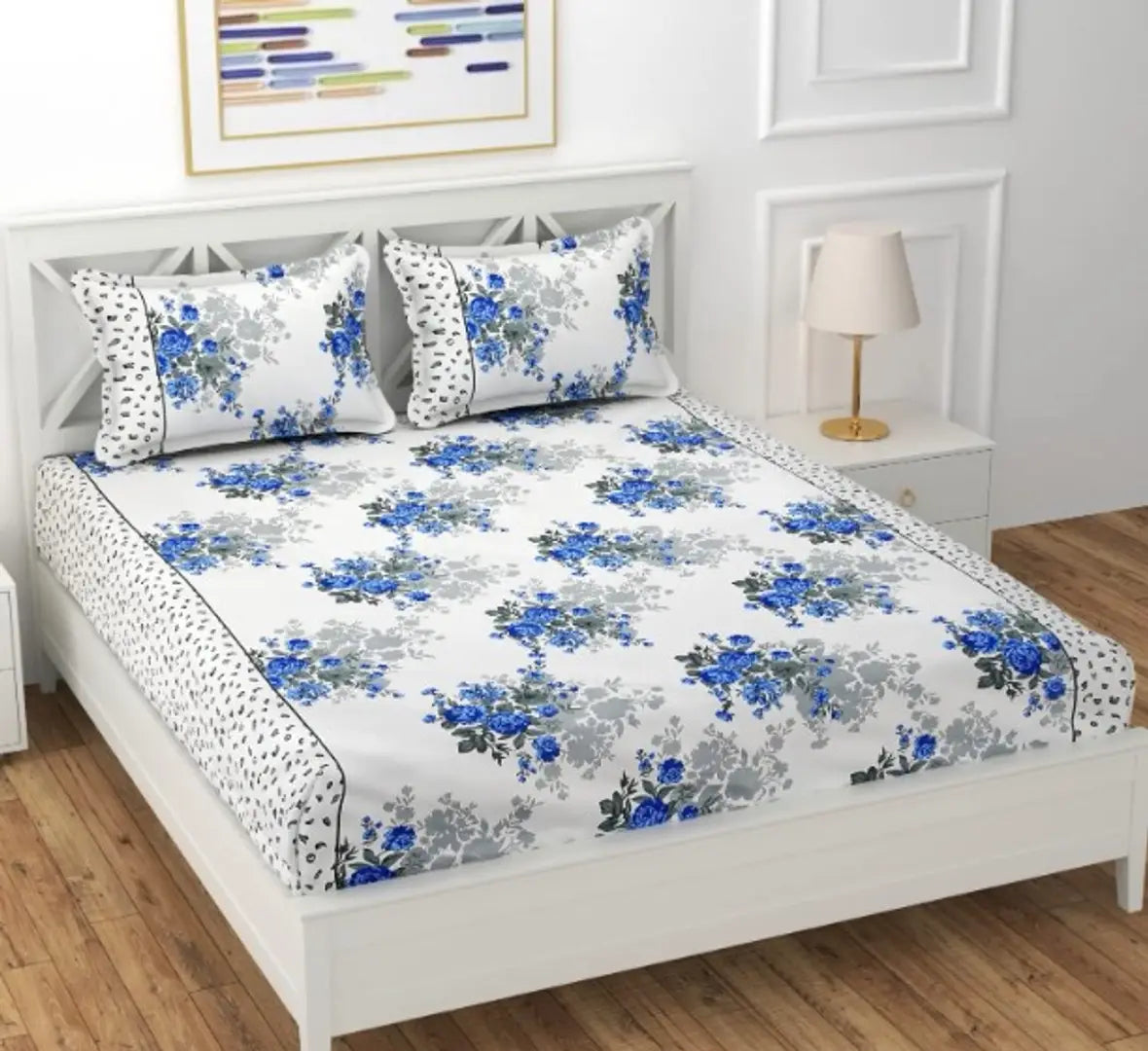 Classic Glace Cotton Printed King Bedsheet with Pillow Covers