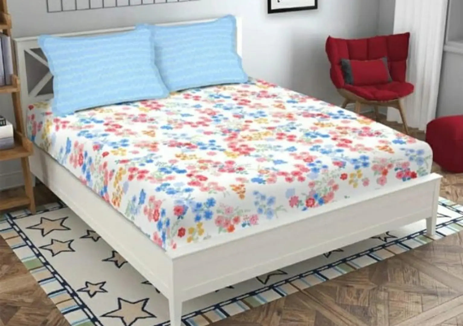 King size Elastic fitted bedsheet with 2 Pillow Covers (Fits upto 10 inch mattress)