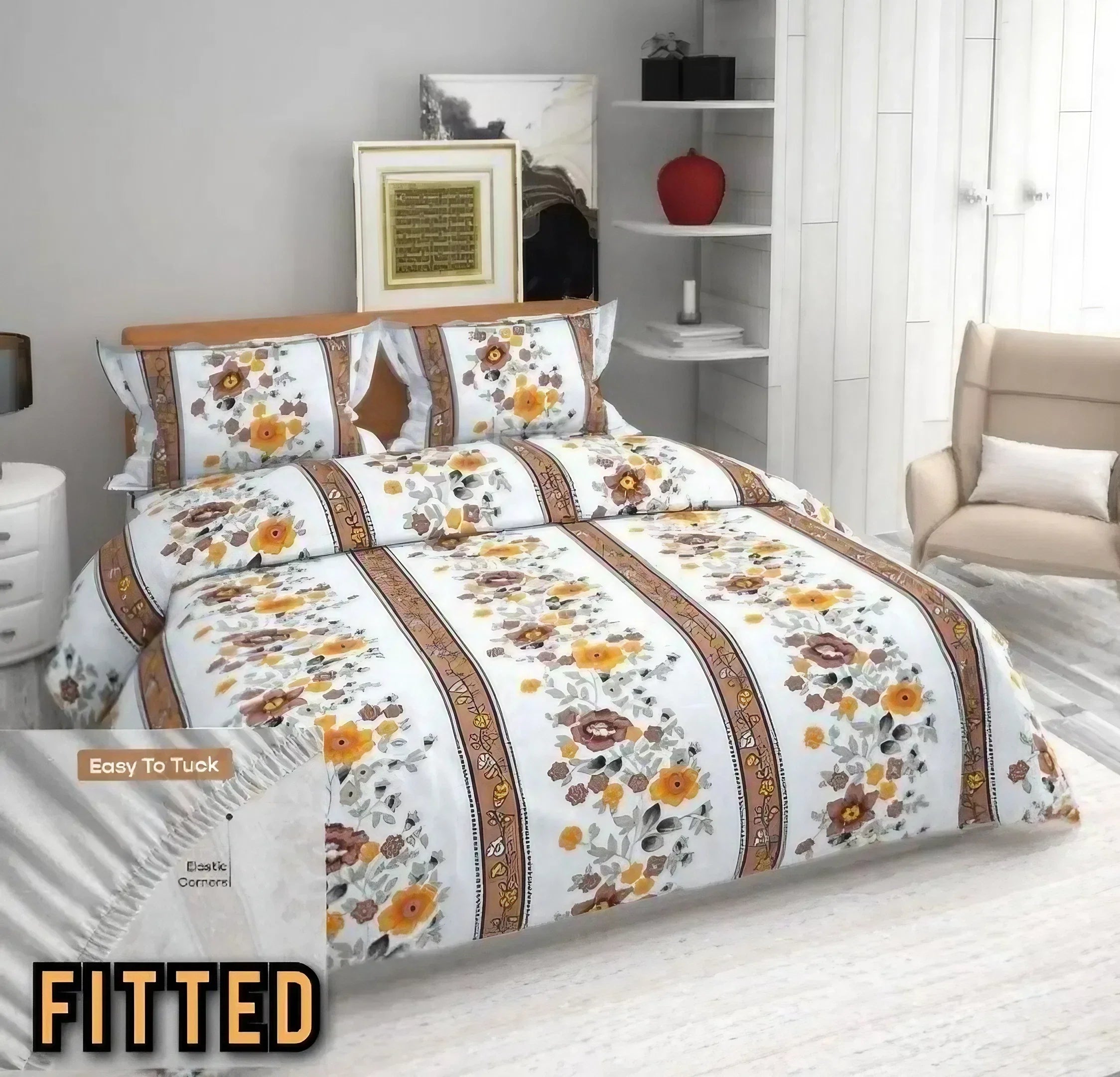 Fashome India Attractive Fitted 1 Bedsheet 2 Pillow Covers