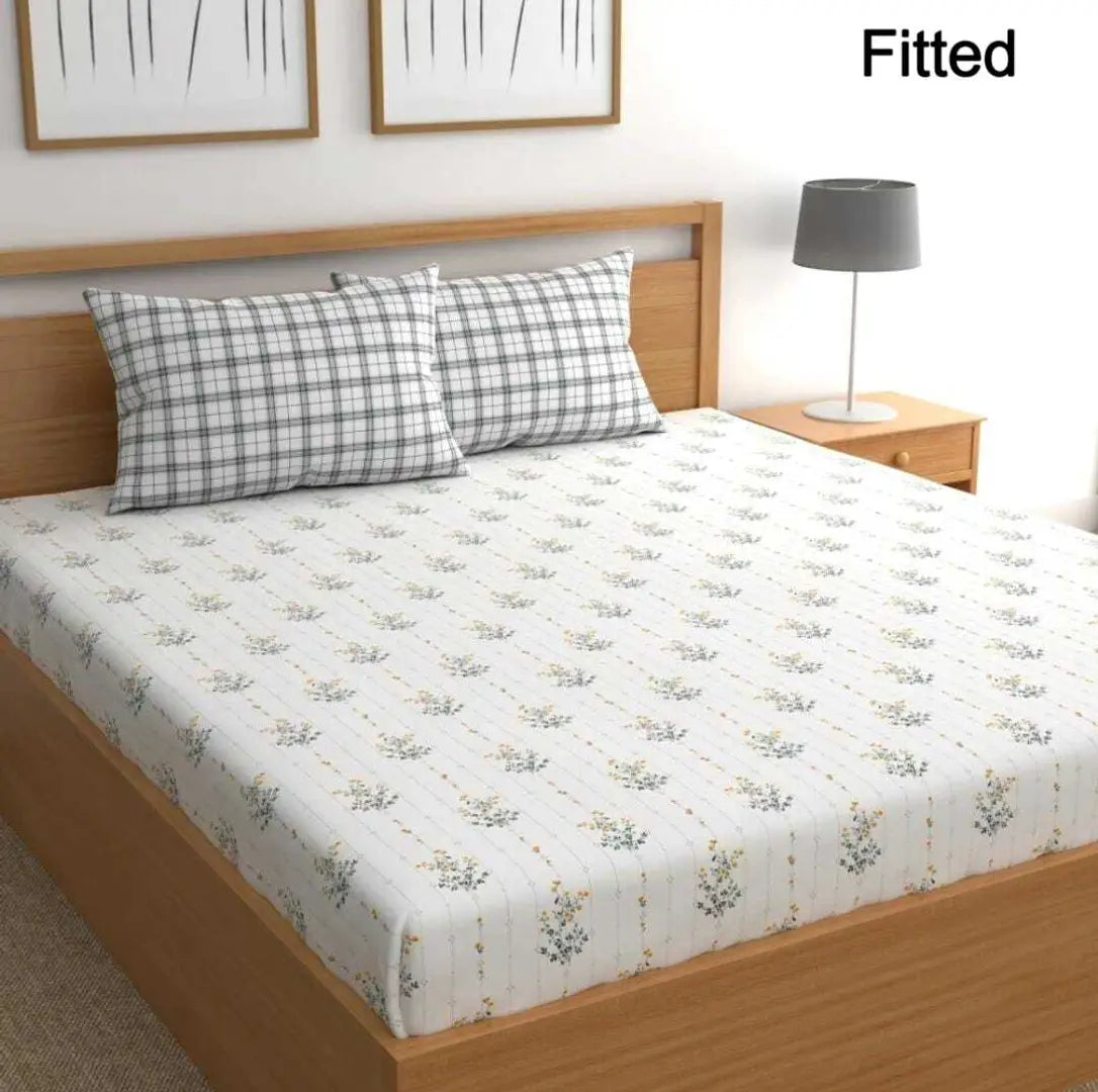 King size elastic fitted bedsheet with 2 pillow covers (fits upto 10 inch mattress)